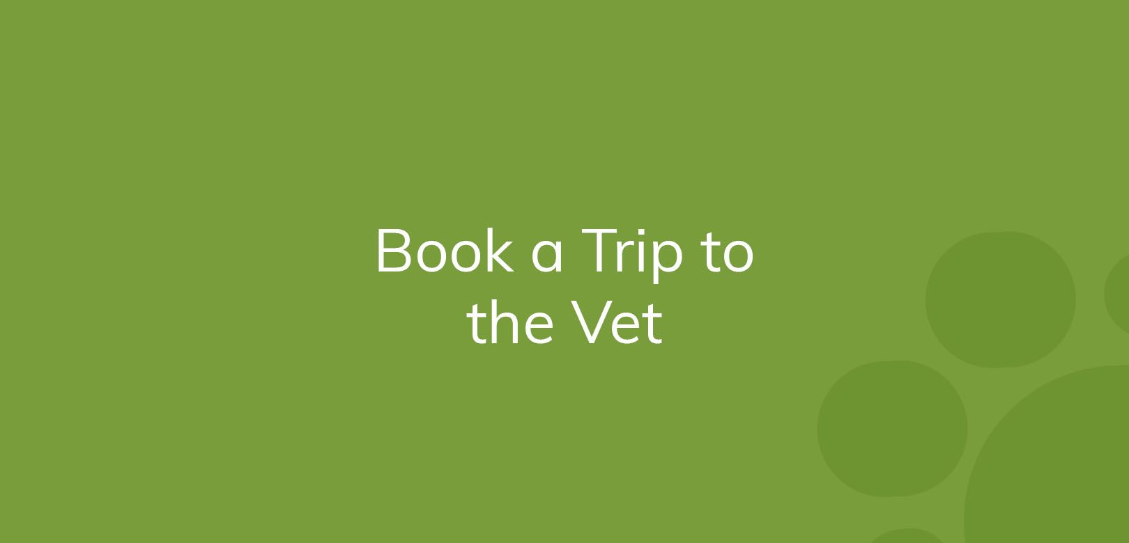 Text "Book a Trip to the Vet" in white on a green background with bubbles.