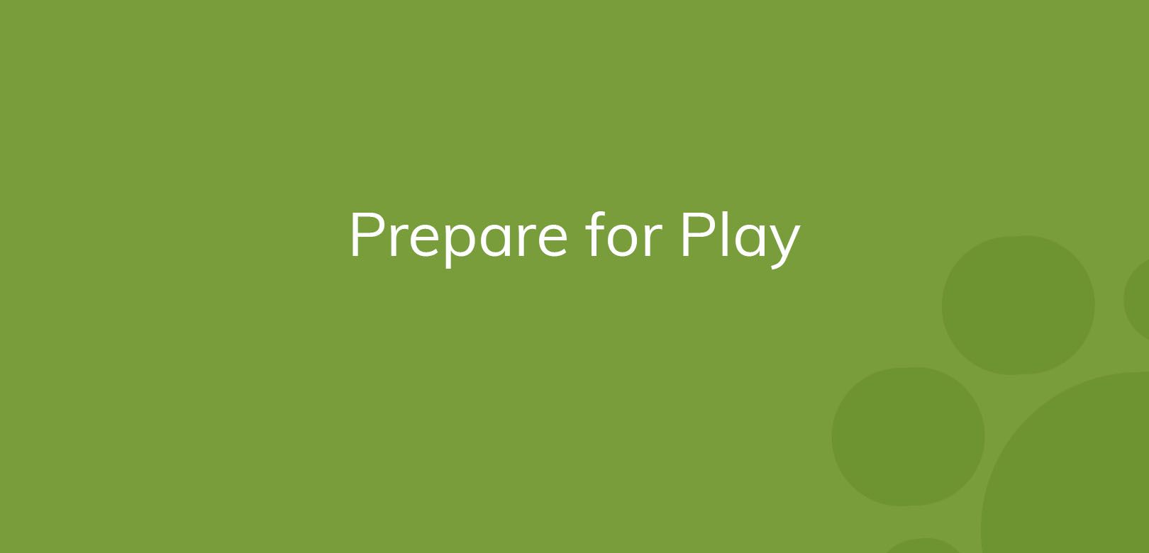 Text "Prepare for Play" on a solid green background with subtle circle patterns.