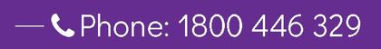 Purple banner displaying a phone number "1800 446 329" with a phone icon.